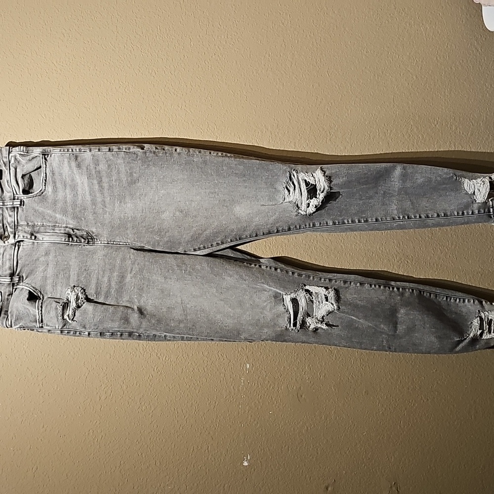 American Eagle Outfitters Curvy Highest Rise Distressed Gray Skinny Jeans Size 1